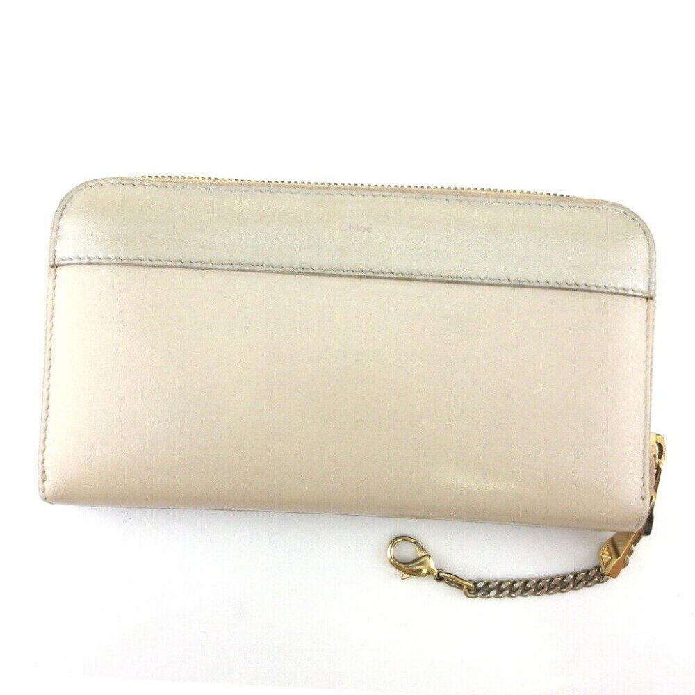 Chloe long wallet Bailey Beige Pink Leather Authentic USED
